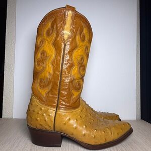 Rudel Mens Full Quill Ostrich Leather Western Cowboy Boots Tan 10 EE Linea 1144‎